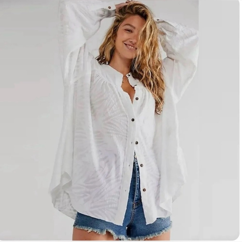 Free People Can't Stop Dreaming Too Oversized Small White Button Down Flowy